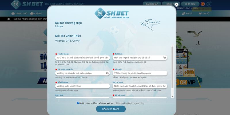 Việc đăng ký để giải trí tại sảnh thể thao SHBET cực kỳ dễ dàng